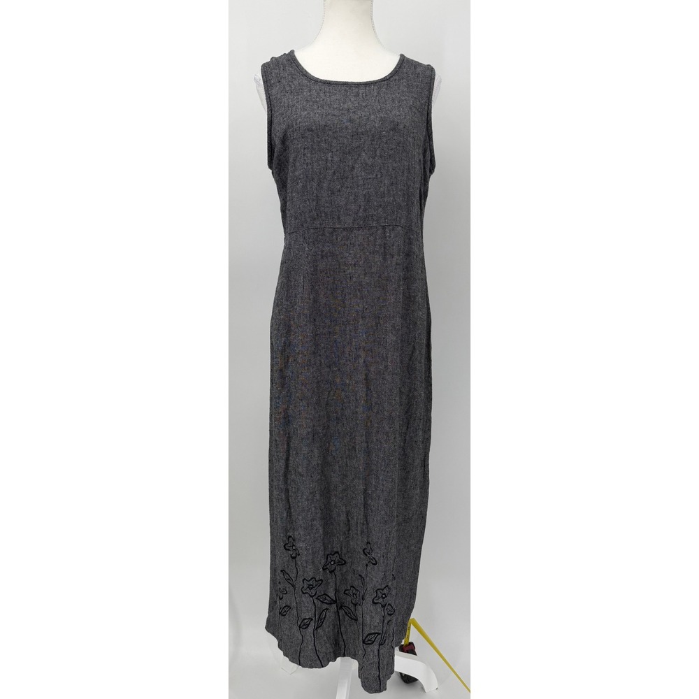 Country Wear Casuals Grey Linen Blend Floral Maxi Dress Petite Medium PM